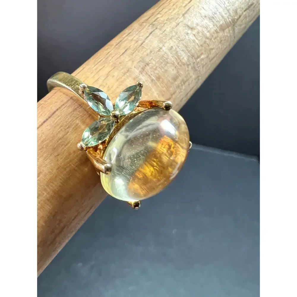 Champagne Quartz & Apatite Vermeil Ring Size 9